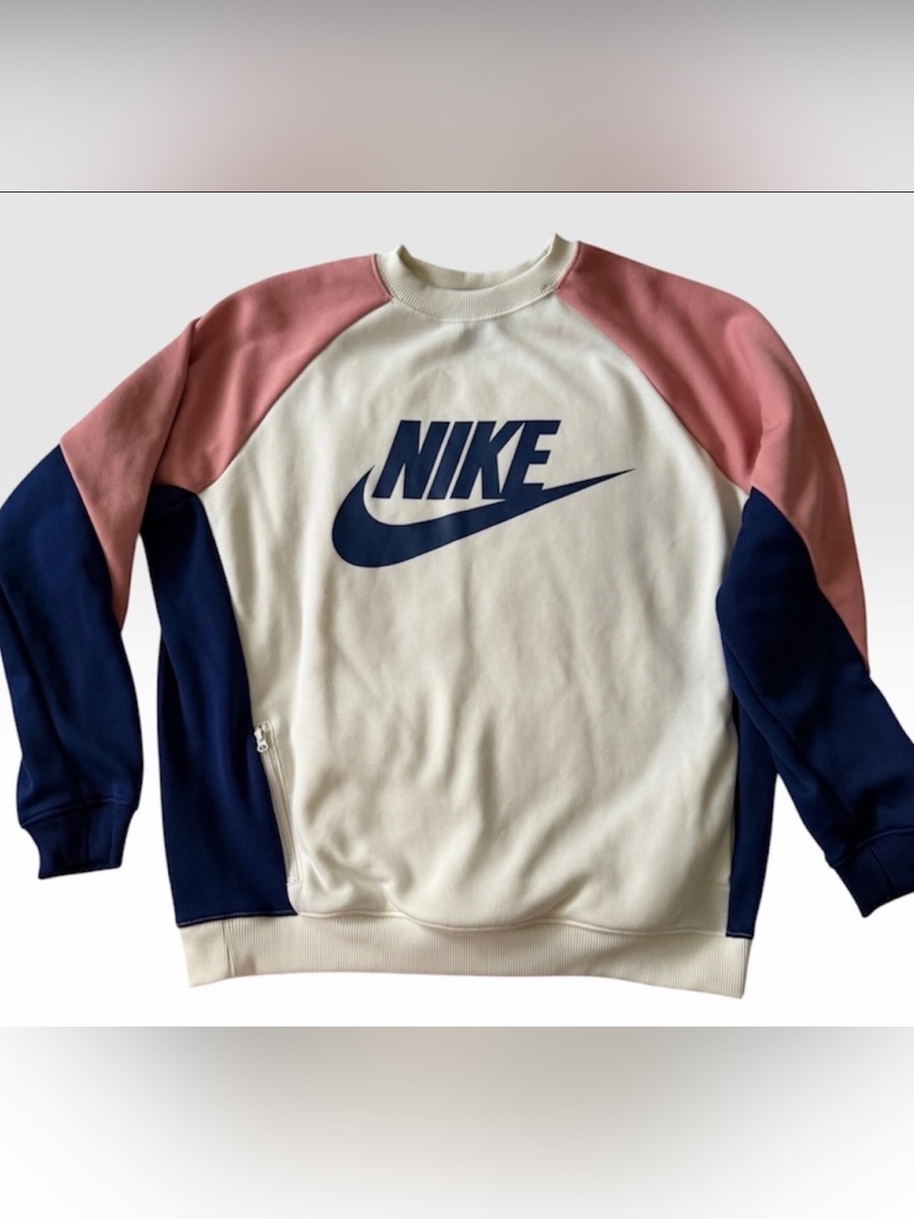 Nike Women’s L Colorblock Crewneck Sweatshirt Pink Navy Cream Swoosh